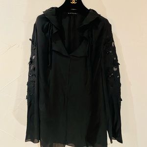 Lace and silk Elie Tahari ruffle tunic top